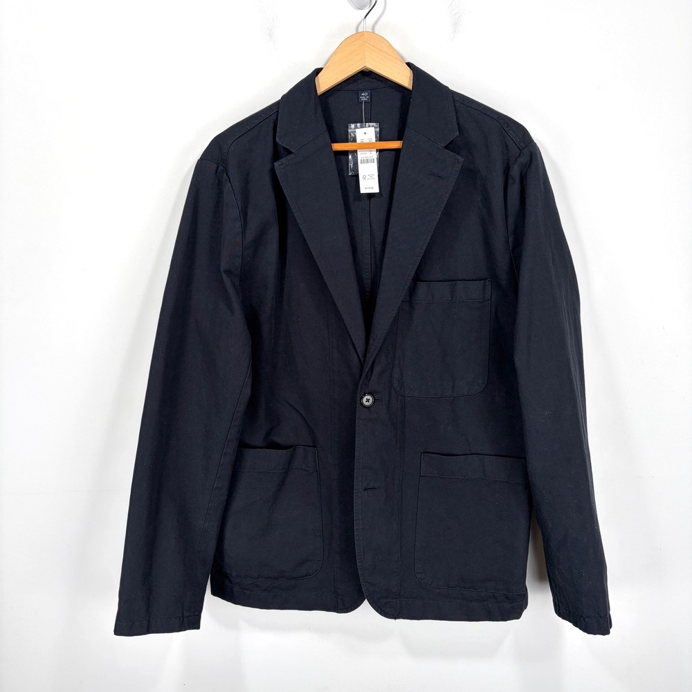 J.Crew Chino Suit Jacket Mens 40 Black Cotton Linen Garment Dyed AX270 Blazer